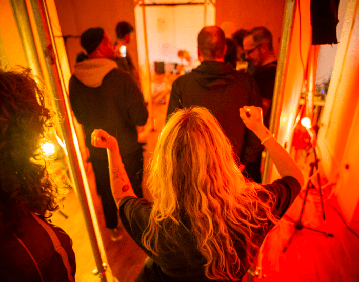 Surreal Estate Banner Image Crowds dancing at previous Sonic Sculptures Event with Aja Ireland